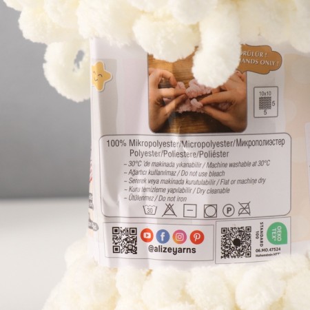 Yarn "Puffy" 100 % micropoliester 9m/100g (62 St. Milk)-3