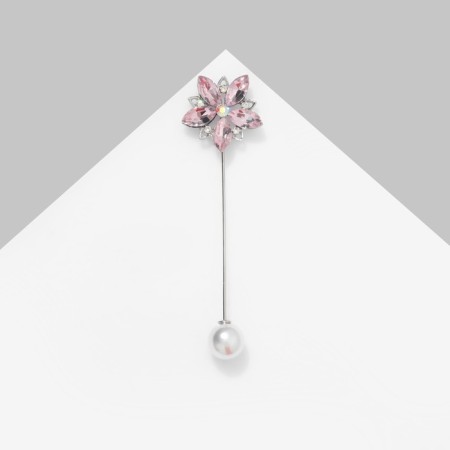 Pin "Flower" Lilac, 8 cm, pink color in silver-3