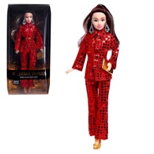 The model of the articular “Ksenia - Fashion show” in a red suit