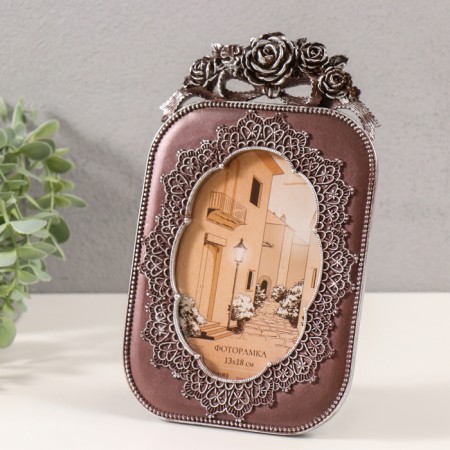 Photo frame Polystone 10x15 cm "Lace and roses" silver and chocolate 15x1.5x24 cm-1