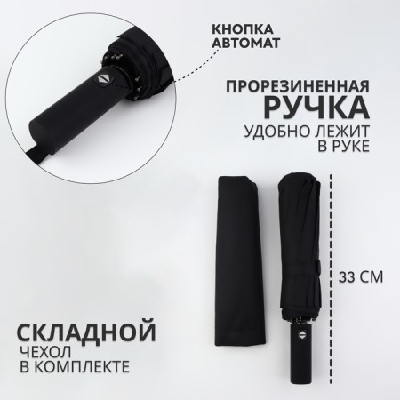 Automatic umbrella "Lanford", 3 additions, 12 spokes, r = 52 cm, black color-1