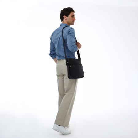 Male bag over the shoulder, Textura, artificial leather, black color-5
