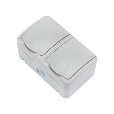 Блок горизонтальный 2 розетки (керамика) Mini OG IP54 с заземлением, о/у, серый KRANZ