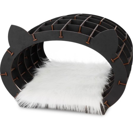 House-house with EWA fur “Koshkin House”, black frame, white fur-1