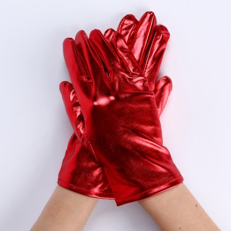 Carnival accessory- gloves, color red metallic, artificial leather-1