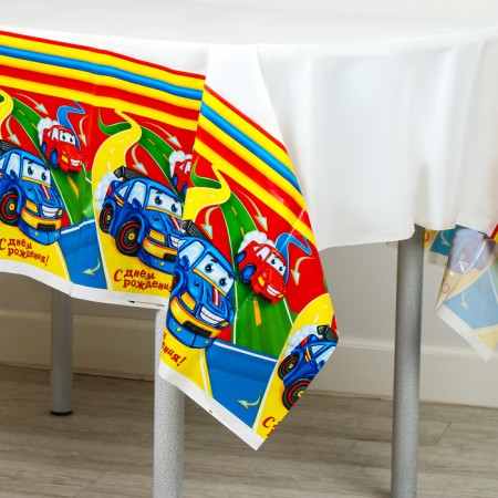 The single tablecloth “Happy Birthday”, cars, 180x137 cm-2