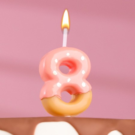 Candle in the cake "Strawberry glaze", number "8", pink, 3.8 cm