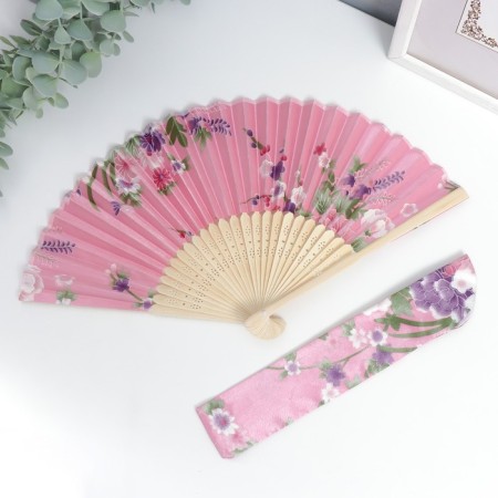 Fan bamboo, textiles h = 21 cm "flowers" with a cover, pink