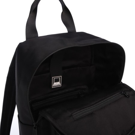 Young backpack from textiles with a zipper, a laptop department, 4 pockets, black color-5