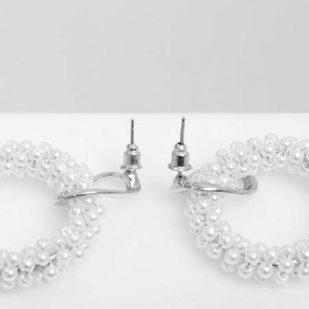 Earrings with pearls "circles" on the ring, white color in silver-2