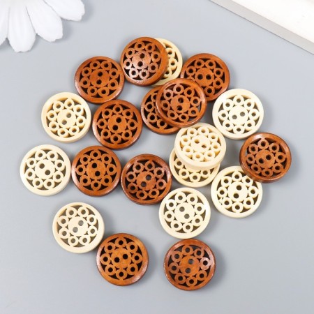 Buttons wood for creativity 2 punctures "Flower of bubbles" set 20 pcs 1.8x1.8x0.3 cm mix