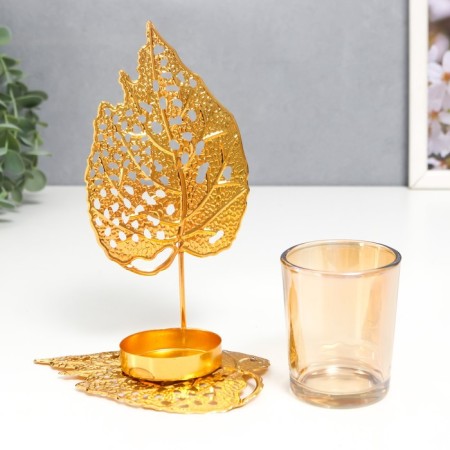 Summary metal, glass per 1 candle "Golden leaves" D-5 cm 8x12x16.5 cm-5