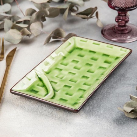 Ceramic dish with a saucer "Tallula", 21 × 12 cm, green color-1