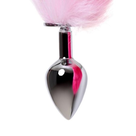 Anal plug, with a white-pink tail, metal, silver, 45 cm, d = 3.3 cm-5
