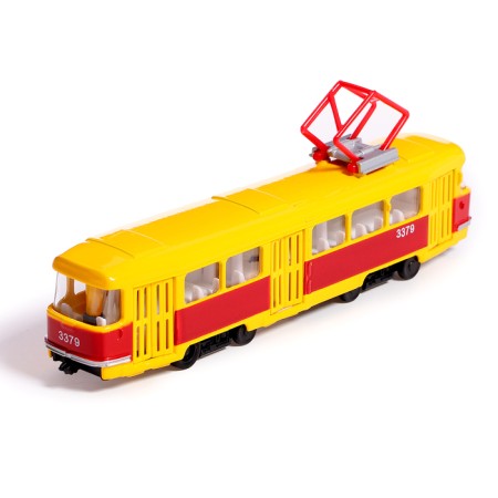 Metal machine "tram", light and sound effects, doors open, inertial, 18 cm-3