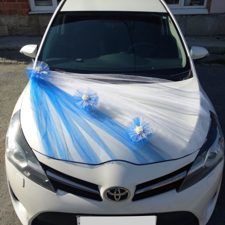 Set for the hood of the wedding car "Fat + 3 bows" Blue-4