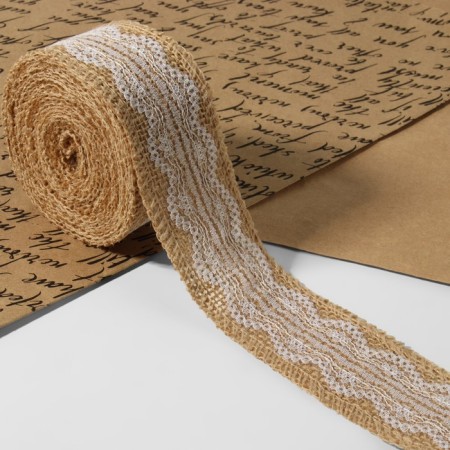 Ribbon from jute "lace", 50 mm, 4.5 ± 0.5 m, white color