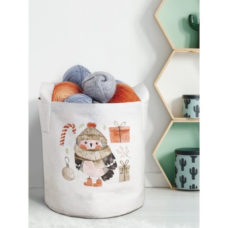Textile bag "Christmas owl", for storing things and toys, size 30x30 cm, 18.9 liters