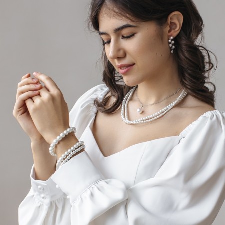 Bracelet 3 rows "Pearl" ball No. 4,5,6, white color, d = 7 cm-4