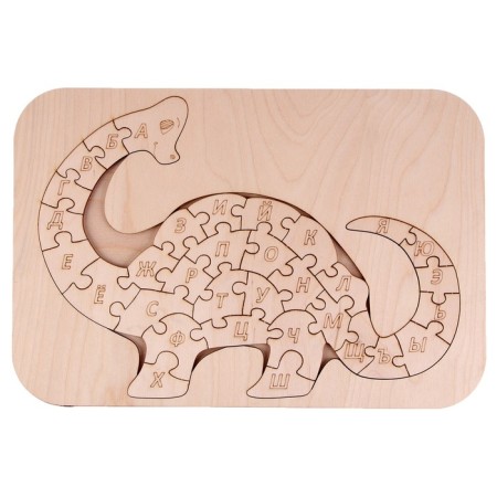 Wooden puzzle alphabet. Coloring "Dino"