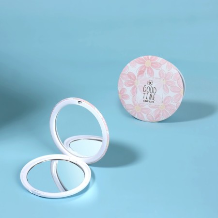 Folding mirror "tenderness", d = 7.5 cm, pink color-1