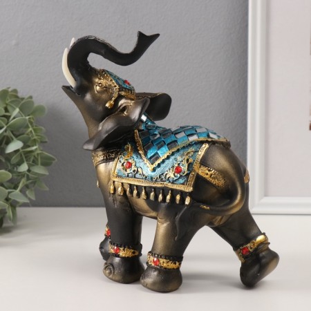Polystone souvenir "Elephant in Blue Popone with brushes and mirrors" 20x10x18.5 cm-1