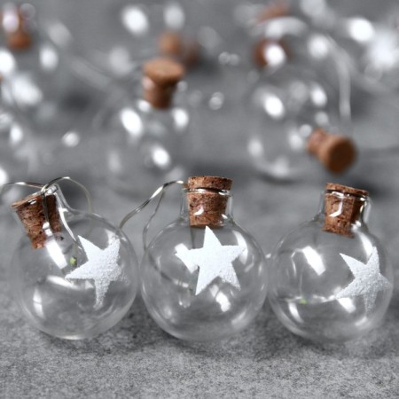 Garland “thread” 1.6 m with nozzles “balls with a star”, IP20, silver thread, 15 LED, white glow, AAX2-1