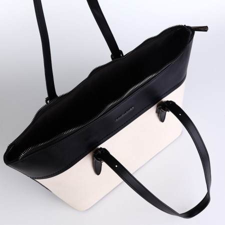 David Jones zipper bag, external pocket, beige/black-8
