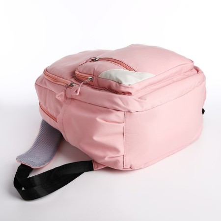 Youth backpack from textiles, 2 departments, 3 pockets, pink color-4
