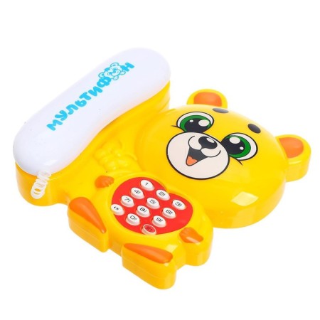 Musical phone "Multiphone: Funny Mishutka", Russian voice acting, works from batteries, yellow color-1