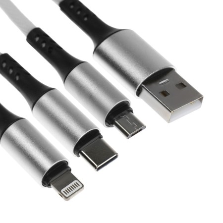 Cable keychain 3 in 1, microUSB/type -c/lightning - usb, 2.4 a, white
