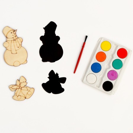 New Year's painting on wood. Magnetic set "New Year"-2