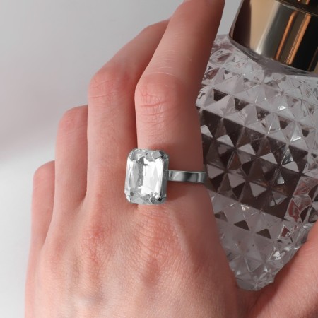 Ring "Classic" rectangle, white color in silver, dimensionless-2