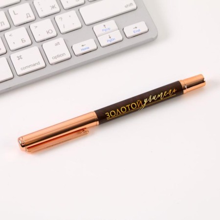 Pen "Golden Teacher", Furniture Pink Gold, Metal, Blue Paste, 1.0 mm-3