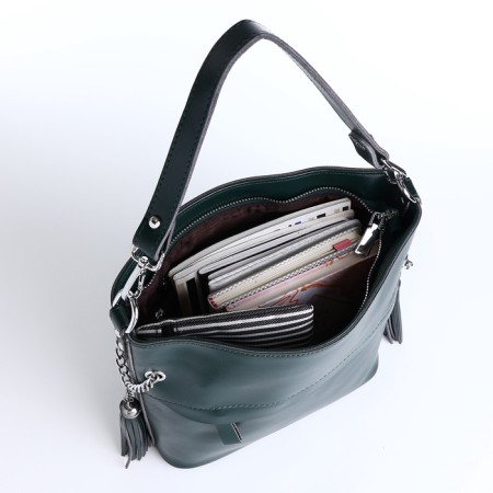 Luggage bag on lightning, 2 outer pockets, long belt, green color-10