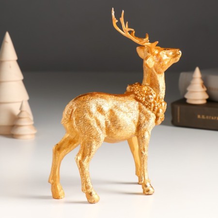 Souvenir Polystone "Golden Deer with a wreath on the neck" 11.8x5.7x16.8 cm-1