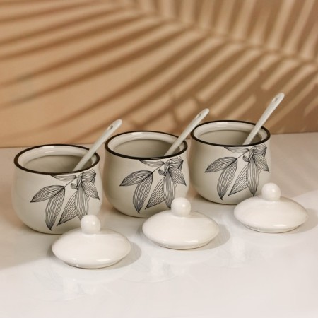 A set of ceramic cans for spices on the metal stand “Leaves”, 200 ml, 3 pcs, white color-5