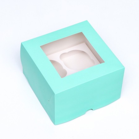 Packaging for 4 cupcakes with a window, green, 16 x 16 x 10 cm-1