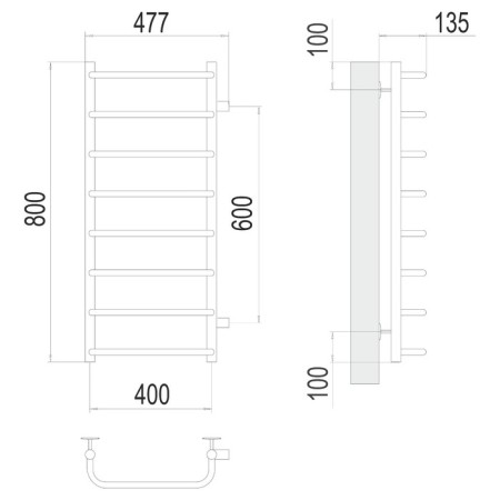 Water towel Terminus "Standard" P8, 400x800 mm, lateral connection, chromium-2