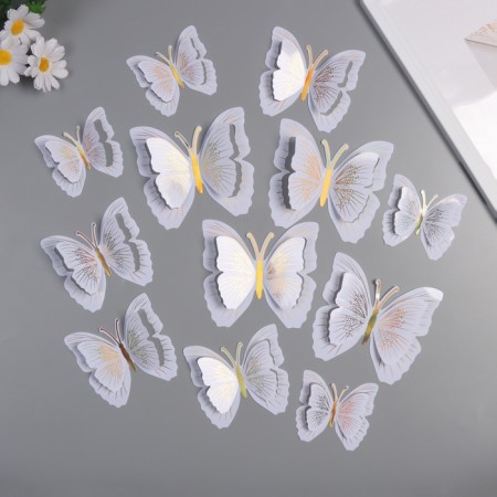 Plastic sticker "Blobes white with gold" double wings set 12 pcs 12 cm, 10 cm 8 cm