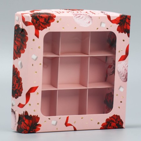 Box for sweets, confectionery packaging, 9 cells, Present, 14.7 x 14.7 x 3.5 cm-1