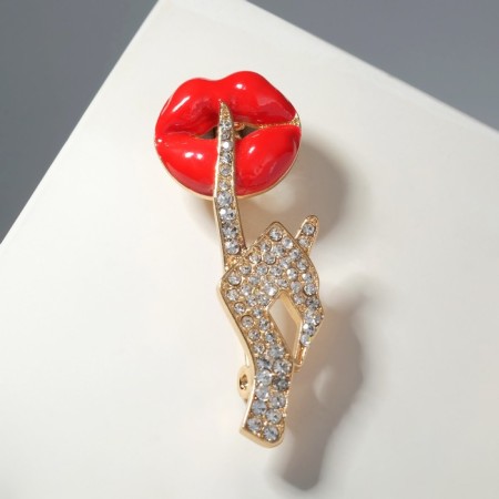 Brooch "Gesture", red-white color in gold