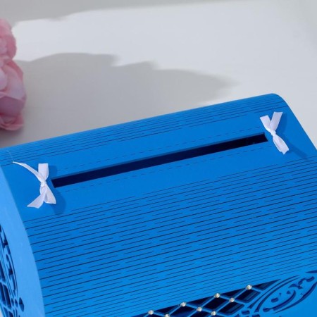 Family Bank "Openwork", with rhinestones, blue-white, 23.5x17x20 cm-2