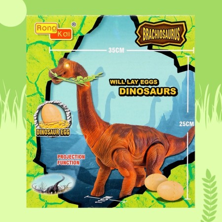 Dinosaur "Brachiosaurus Gravoyadnaya", works from batteries, lays eggs, with a projector, brown color-9