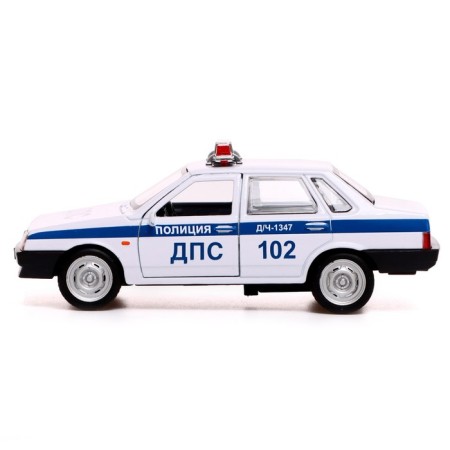 Metal machine LADA-21099 “Police Sputnik”, 12 cm, doors and trunk open, white color-1
