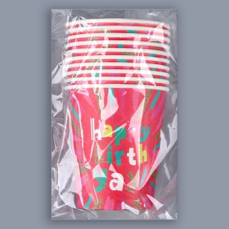 A one -time paper glass "Happy Birthday", Pink ", 250ml-4