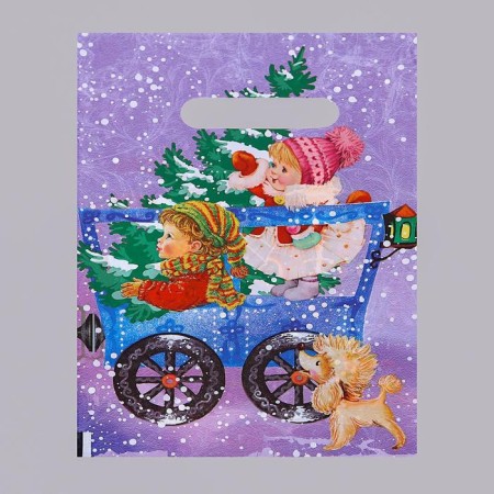 New Year train package, polyethylene with a cut pen, 20 x 30 cm, 30 μm