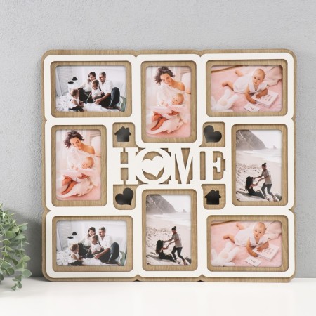 Photo frame LHDF "Home" 46x51 in 8 photos 10x15 cm, col. White oak (plastic screen)