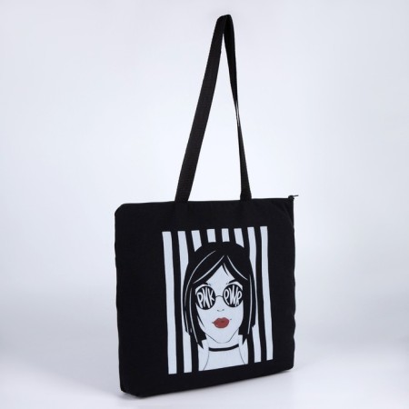 Textile bag "Pink Power", 42x9x32, without lining, black-3