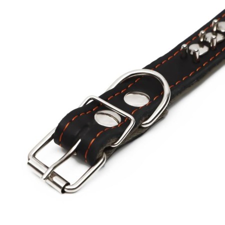 Collar combined leather/tarpaulin "Hedgehog", 55 x 2.5 cm, Osh 35-45 cm, black-3